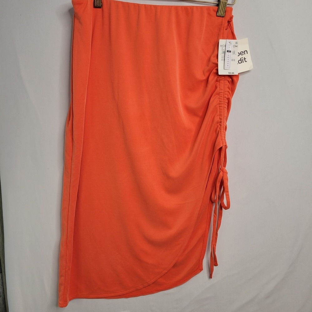 New Open Edit Midi Skirt Womens Medium Red Mandarin Ruched Side Asymmetrical